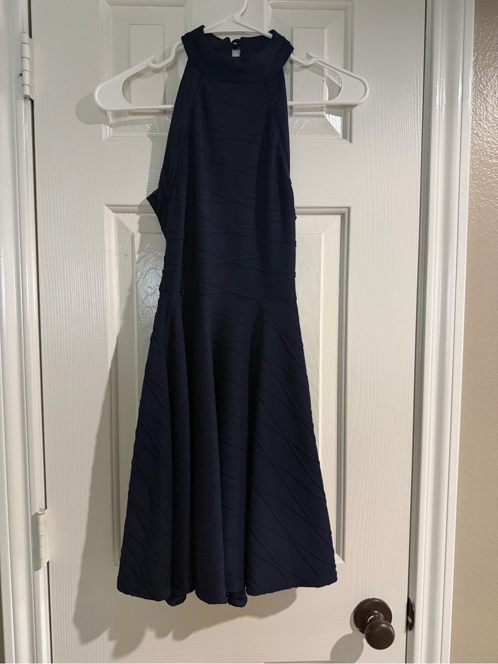 B Darlin Navy Halter Midi Fit-and-Flare Dress